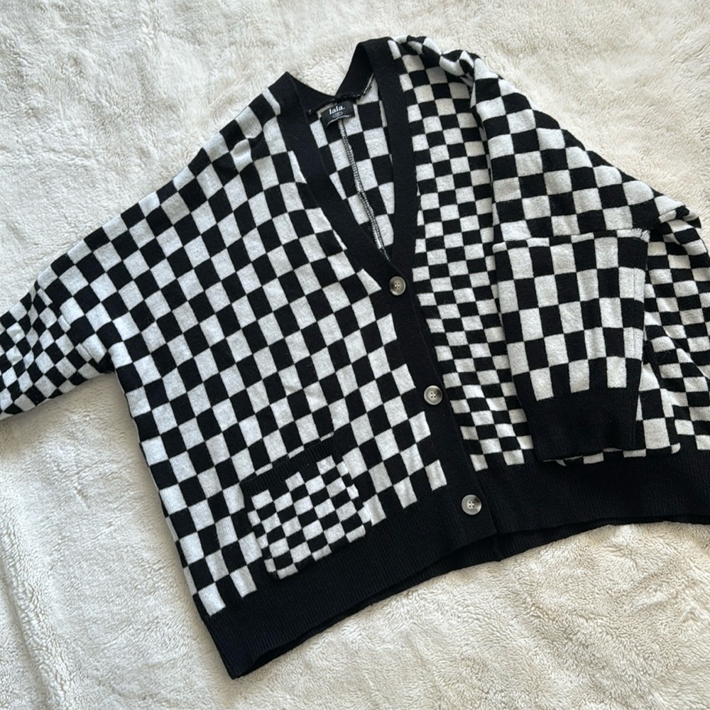 Dressed in LALA Black and White Checkered Cardigan